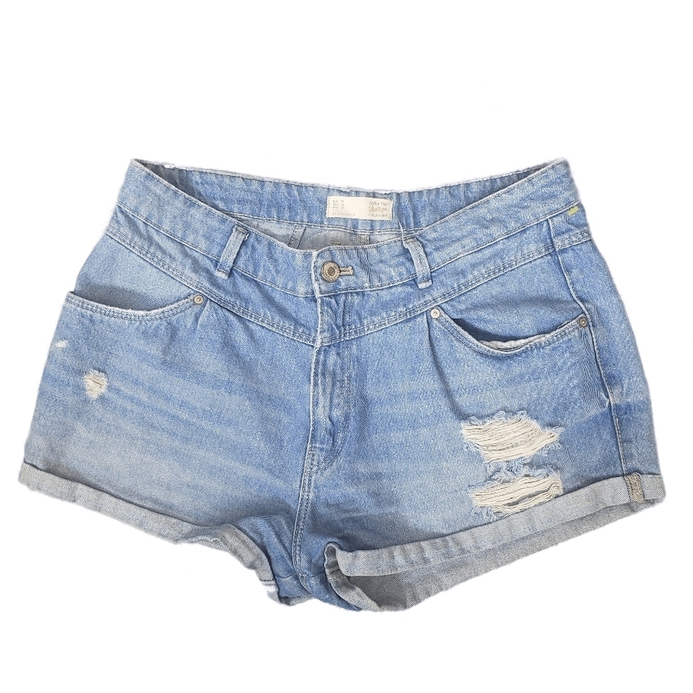 Zara TRF Vintage Collection High Wait Distressed Denim Shorts  Size 6